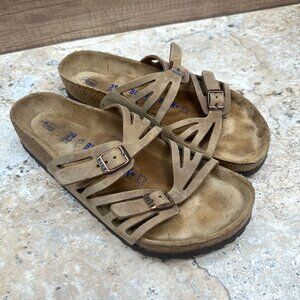 Birkenstock Granada Womens Sandals Size 39 Brown Oiled Leather Slides Buckle